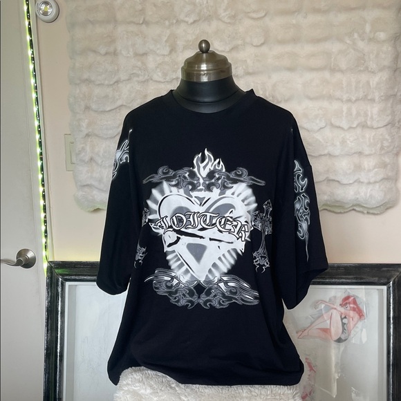 Loiter Black Graphic T-Shirt with White Design NWT - Picture 1 of 7